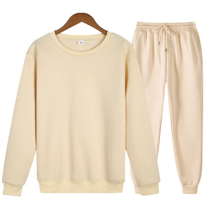 Solid Color Loose Trendy Round Neck Autumn Winter Sweater Suit Men
