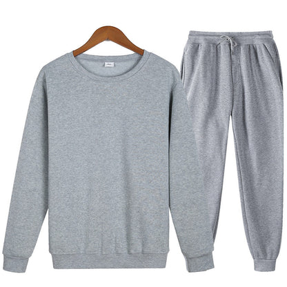 Solid Color Loose Trendy Round Neck Autumn Winter Sweater Suit Men