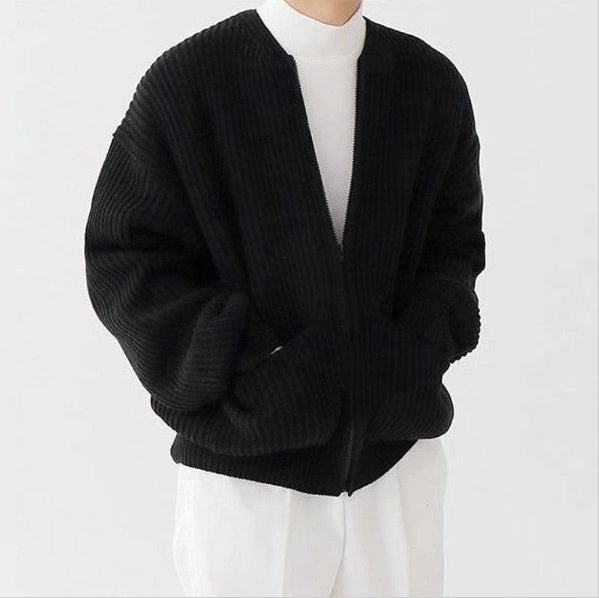 Men Zip Up Knitted Cardigan Lined Funnel Neck Jumper Sweater Pockets Coat All Seasons Comfortable Soft Long Sleeve