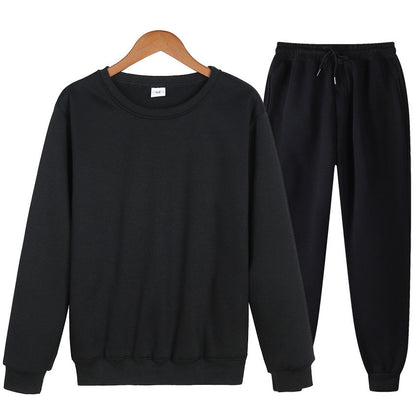 Solid Color Loose Trendy Round Neck Autumn Winter Sweater Suit Men